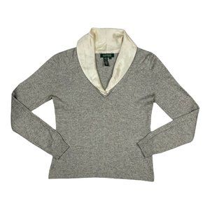 Lauren Ralph Lauren Gray Long Sleeve Silk Cashmere Blend Top Women's Size S
